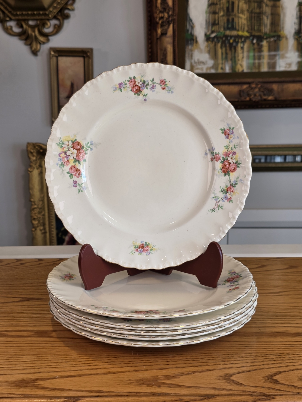 Set of 6 Vintage W.H. Grindley England Creampetal Floral 10" Dinner Plates